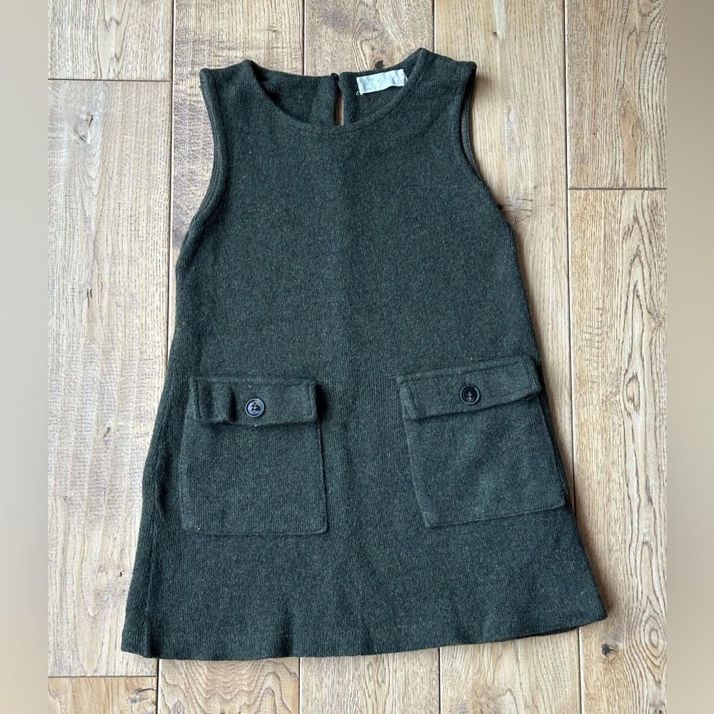 Zara Dark Green Wool Blend Sleeveless Jumper Dress with Pockets size 7